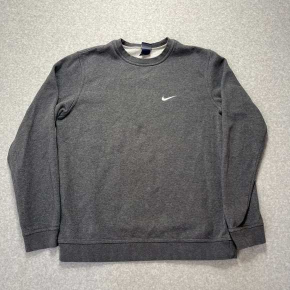 Nike Sweatshirt Mens Large Gray Crewneck Pullover Fleece Lined Cotton Blend Dark - Picture 1 of 8